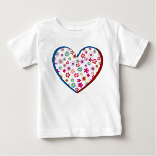 Camiseta Para Bebê Vestido Infantil com Babado Coração Floral