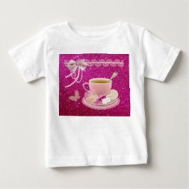 Camiseta Para Bebê Vestido Infantil com Babado e Brilho Rosa Quente p