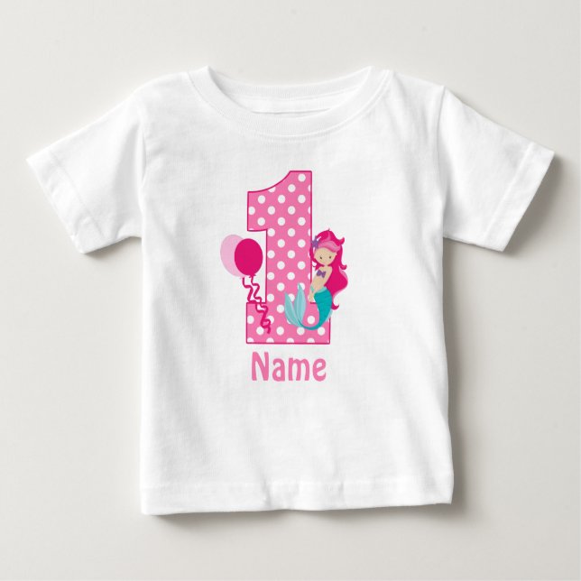 Camiseta Para Bebê Vestido personalizado sereia do rosa da menina do (Frente)
