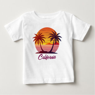 Camiseta Para Bebê Vetor de pôr do sol com palmeiras