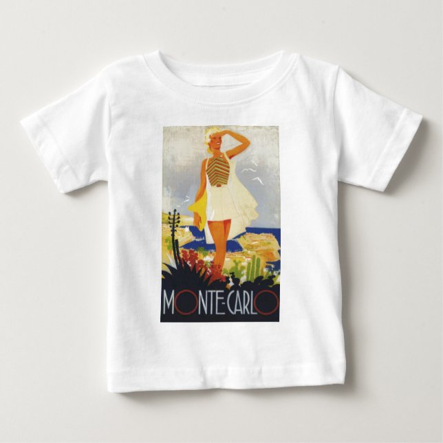 Camiseta Para Bebê Viagem da praia Monte Carlo, Moça Moda (Frente)