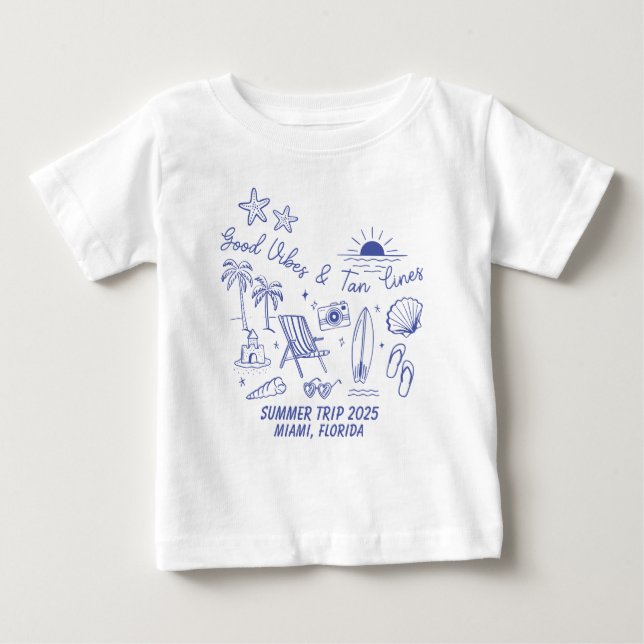 Camiseta Para Bebê Viagem de Família Personalizada de Verão na Praia  (Frente)