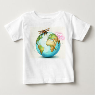 Camiseta Para Bebê Viagem do globo aquático - Vintage Biplane Adventu