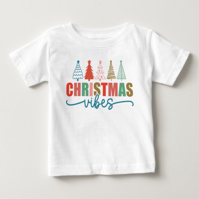 Camiseta Para Bebê Víblias de Natal - Design das Árvores de Férias Co (Frente)