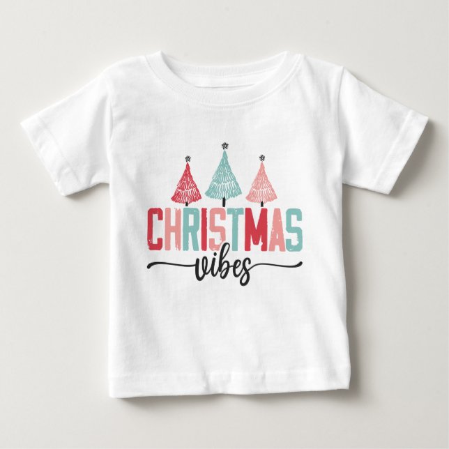 Camiseta Para Bebê Víblias de Natal - Design de Árvore Festiva (Frente)