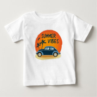 Camiseta Para Bebê vibração de verão com carro retrô na praia