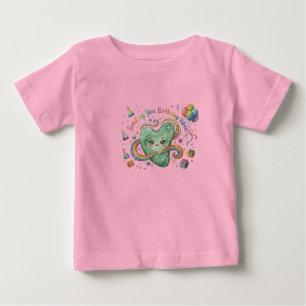 Camiseta Para Bebê Vibrações de Aniversário Coração Fofo Arco-íris