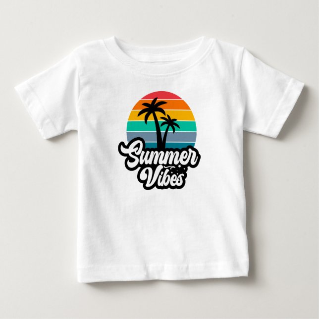 Camiseta Para Bebê Vibrações de Verão com Design de Palmeiras (Frente)