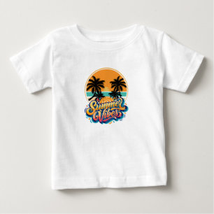 Camiseta Para Bebê Vibrações de Verão Design Estético de Praia Trop