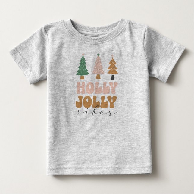 Camiseta Para Bebê Vibrações Holly Jolly (Frente)