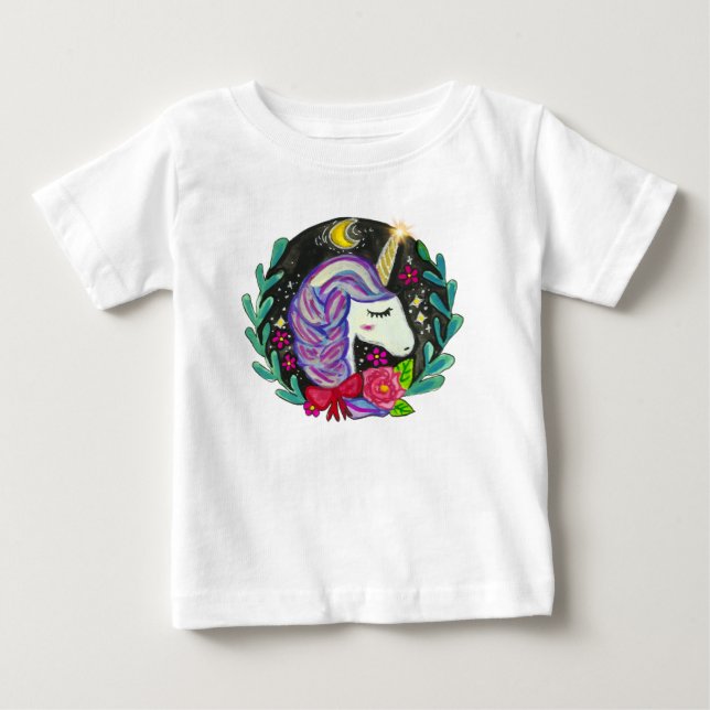 Camiseta Para Bebê Vibrações Mágicas de Unicórnio (Frente)
