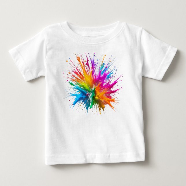 Camiseta Para Bebê Vibrant Rainbow Paint Splatter Explosion (Frente)
