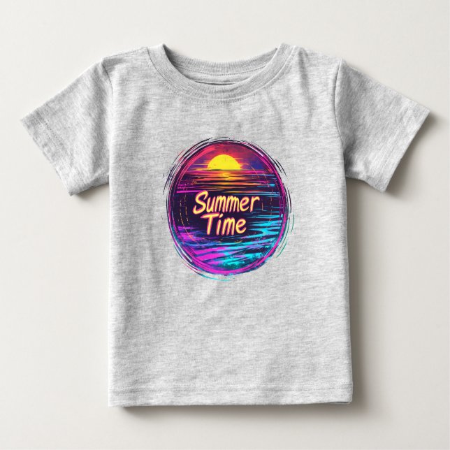 Camiseta Para Bebê Vibrant Retro “Summer Time” Sunset T-Shirt (Frente)