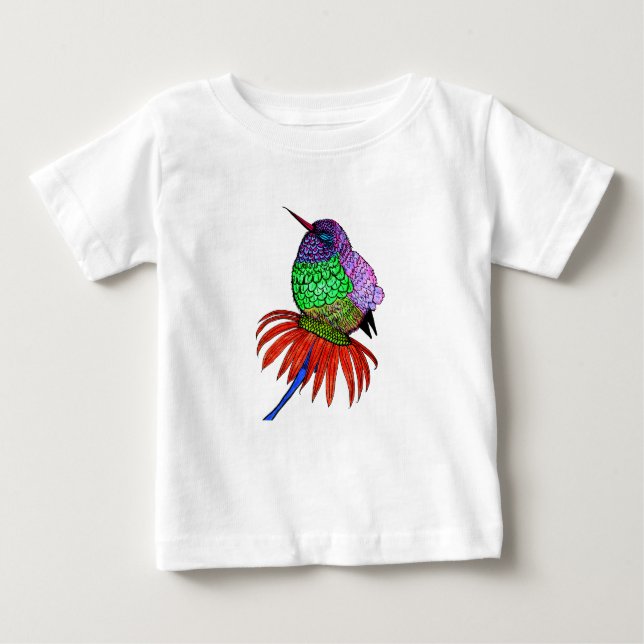 Camiseta Para Bebê Vibrante Fluffy Baby Hummingbird (Frente)