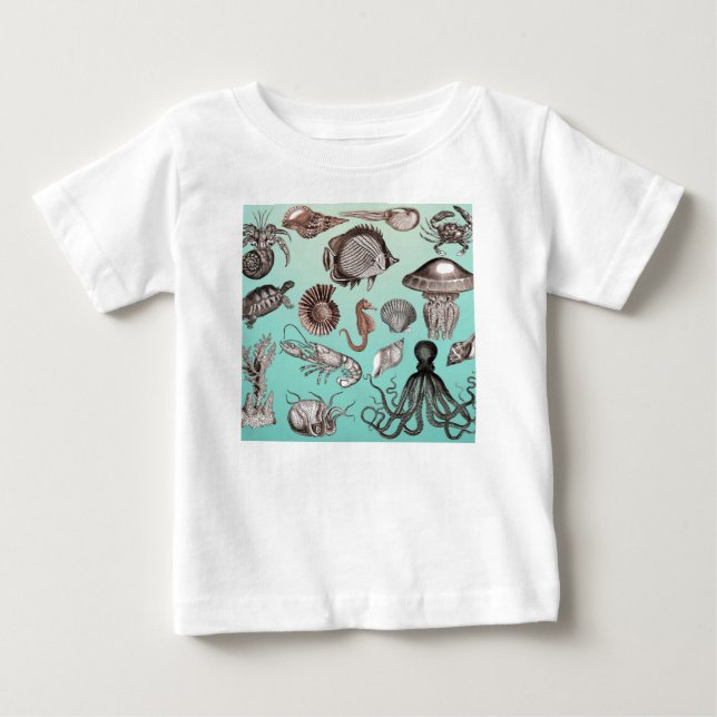 Camiseta Para Bebê Vida marinha (Frente)