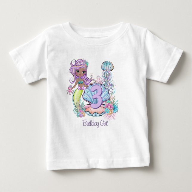 Camiseta Para Bebê Vida Marinha de Sereia | Festa de Aniversário com  (Frente)