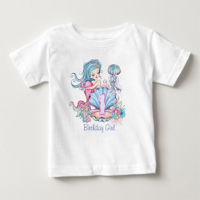 Camiseta Para Bebê Vida no Mar Mermaid | Festa de aniversário com ida (Frente)