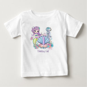 Camiseta Para Bebê Vida no Mar Mermaid Festa de aniversário com ida