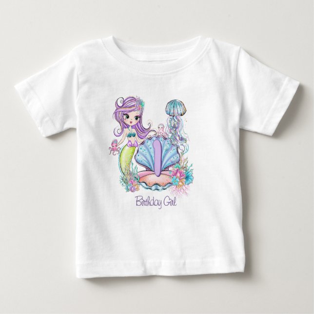 Camiseta Para Bebê Vida no Mar Mermaid | Festa de aniversário com ida (Frente)