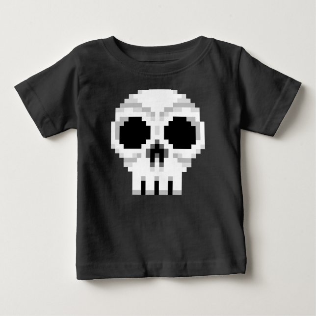 Camiseta Para Bebê Videogame Death Skull - Pixel Art (Frente)