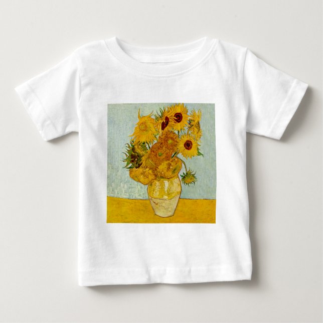 Camiseta Para Bebê Vincent Van Gogh 12 Sunflower Impressionista (Frente)