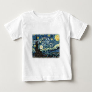 Camiseta Para Bebê Vincent van Gogh, Noite Estrelada. Arte famosa.