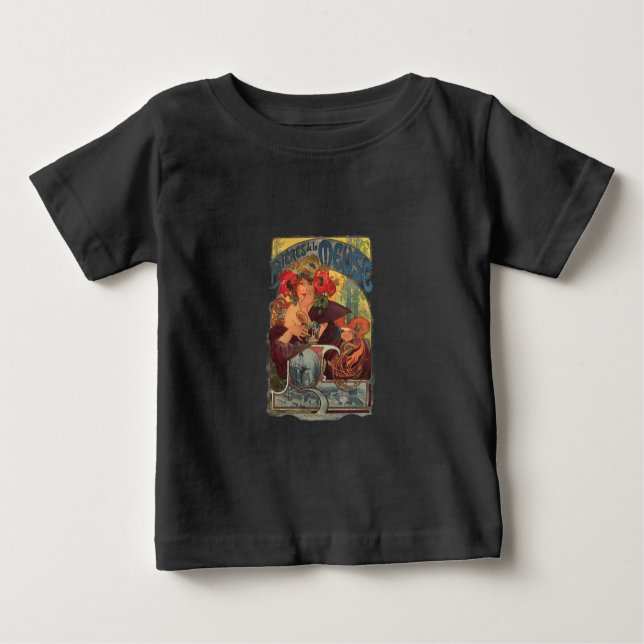 Camiseta Para Bebê Vintage Art Nouveau Alphonse Mucha (Frente)