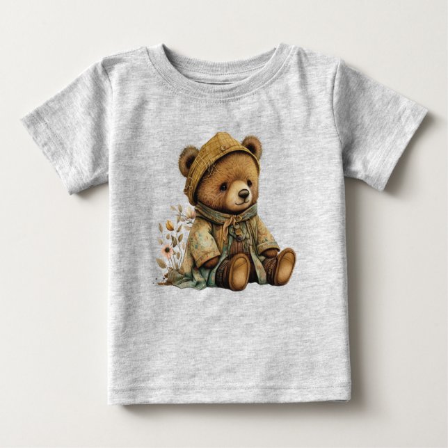 Camiseta Para Bebê Vintage Brown Teddy Bear (Frente)