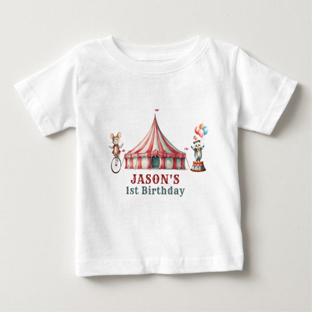Camiseta Para Bebê Vintage Circus Carnival Aniversário (Frente)