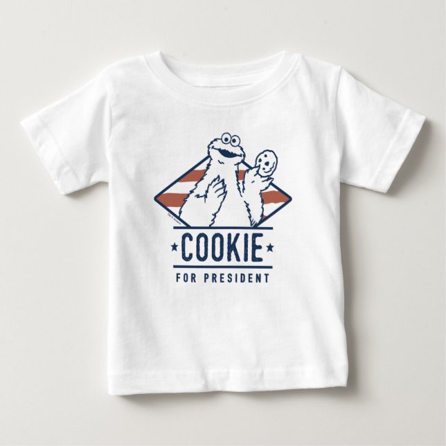 Camiseta Para Bebê Vintage Cookie Monster para Presidente (Frente)