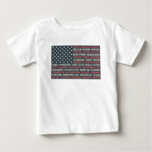 Camiseta Para Bebê Vintage Faded American Flag State Names Words Art