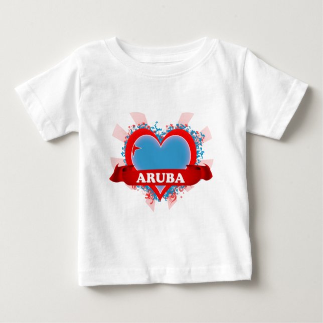 Camiseta Para Bebê Vintage I Love Aruba (Frente)