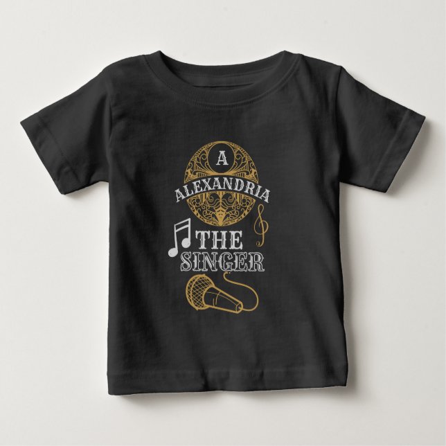 Camiseta Para Bebê Vintage Monograma - microfone musical engraçado (Frente)