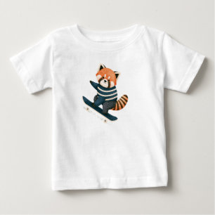 Camiseta Para Bebê Vintage Panda Vermelho Fofo Esquilo Patinando