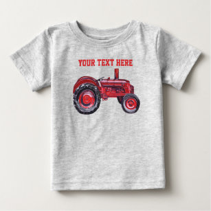 Camiseta Para Bebê Vintage Red Trator Watercolor