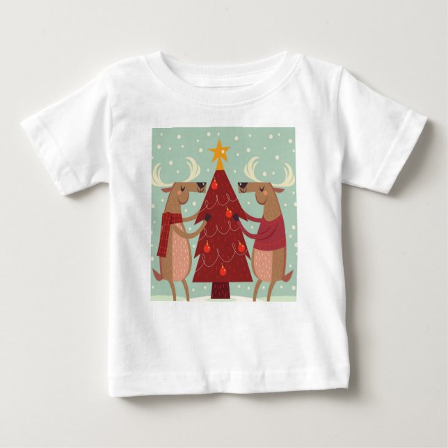 Camiseta Para Bebê Vintage renas Natal (Frente)