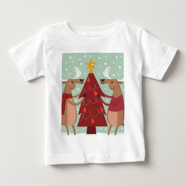 Camiseta Para Bebê Vintage renas Natal (Frente)