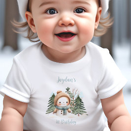 Camiseta Para Bebê Vintage Snowman Boy Blue Name primeiro aniversario