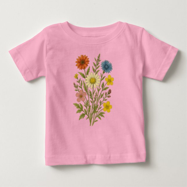 Camiseta Para Bebê Vintage wildflower (Frente)