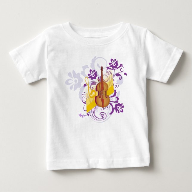 Camiseta Para Bebê Violin Floral Swirl Baby Sleevless White Vress (Frente)