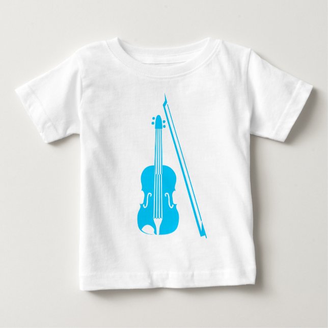 Camiseta Para Bebê Violino - Azul-Céu (Frente)