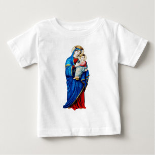 Camiseta Para Bebê Virgem Maria com Jesus Bebê