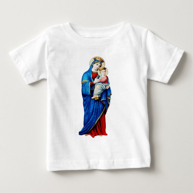 Camiseta Para Bebê Virgem Maria com Jesus Bebê (Frente)