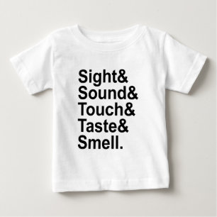 Camiseta Para Bebê Visão Som Toque Paladar Olfato   Cinco Sentidos