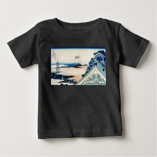 Camiseta Para Bebê Vista do Templo Honganji do Monte Fuji Xilogravura