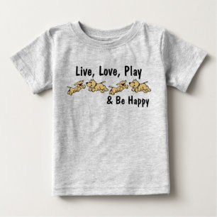 Camiseta Para Bebê Viva, ame, divirta-se e seja feliz com Cães Toddl