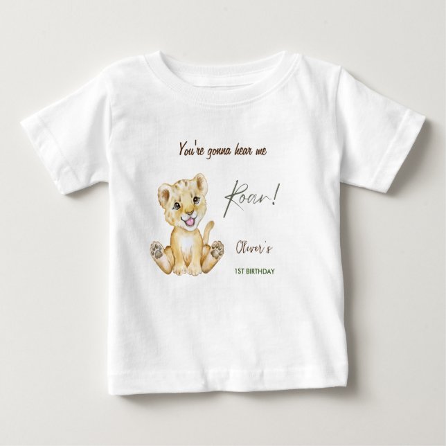 Camiseta Para Bebê Você vai me ouvir primeiro aniversario rugido (Frente)