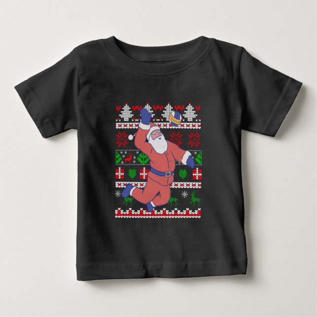 Camiseta Para Bebê Voleibol Santa Claus Ugly Natal (Frente)