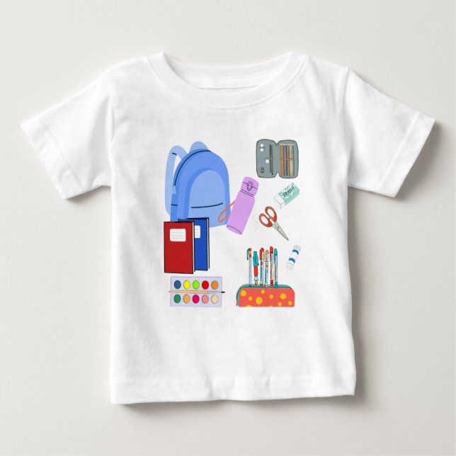 Camiseta Para Bebê Voltar à Coleção de Suprimentos Escolares (Frente)
