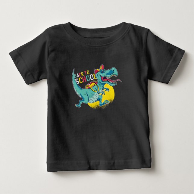Camiseta Para Bebê Voltar à Escola T-Rex com Mochila (Frente)
